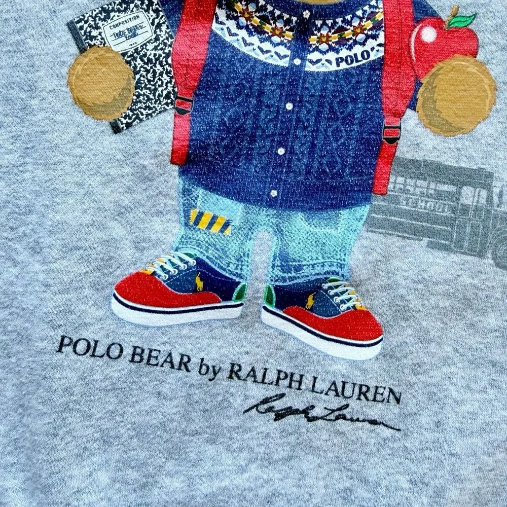 Ralph Lauren Polo Bear Girls Gray Pullover Hooded Sweater Size 6 Back To School